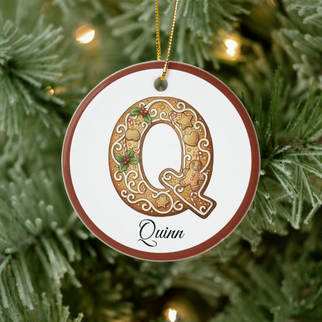 Customize Christmas Gingerbread Letter Q Monogram Keramik Ornament (Baum)