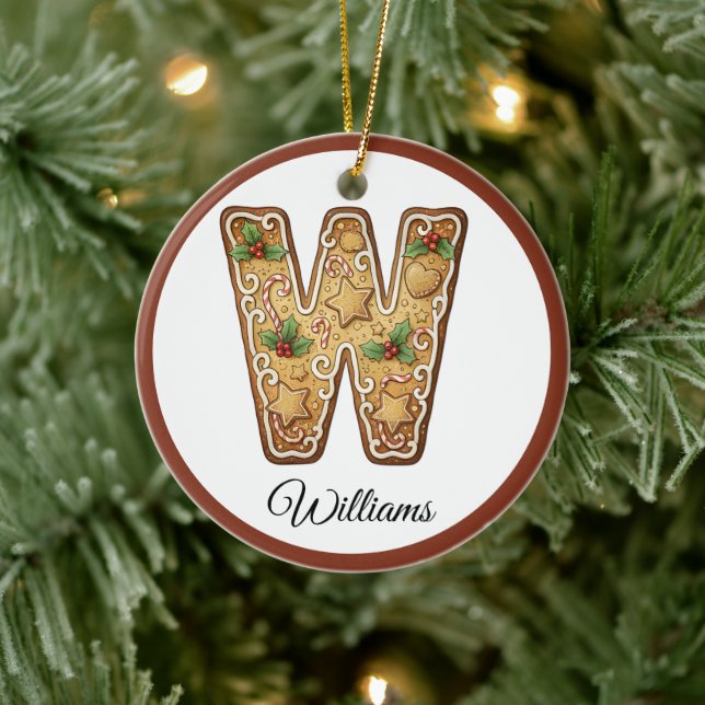 Customize Christmas Gingerbread Letter W Monogram Keramik Ornament (Baum)