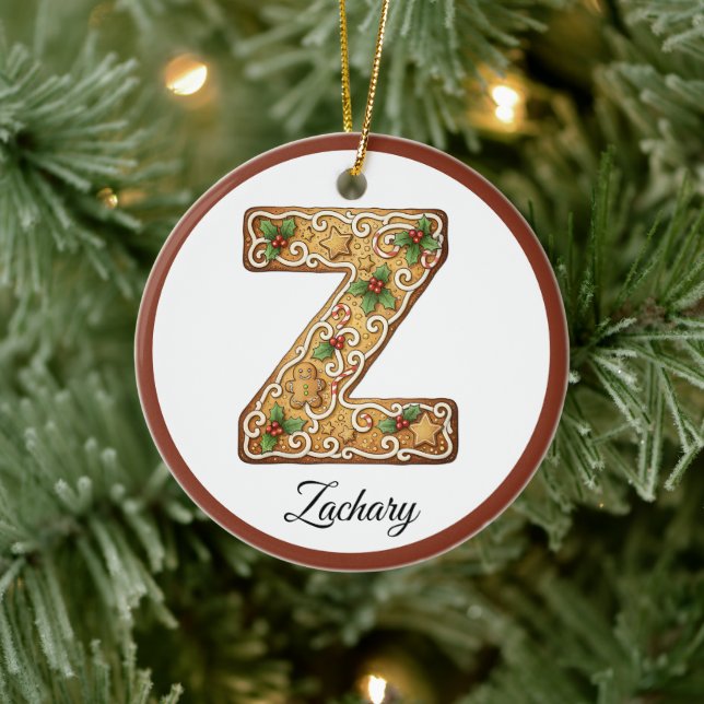 Customize Christmas Gingerbread Letter Z Monogram Keramik Ornament (Baum)