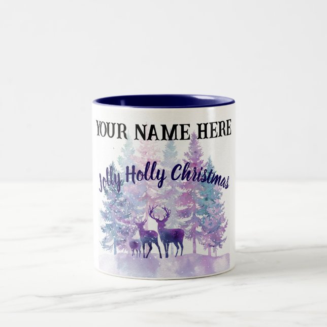 Customize Christmas Mug – Jolly Holly Design Zweifarbige Tasse (Mittel)