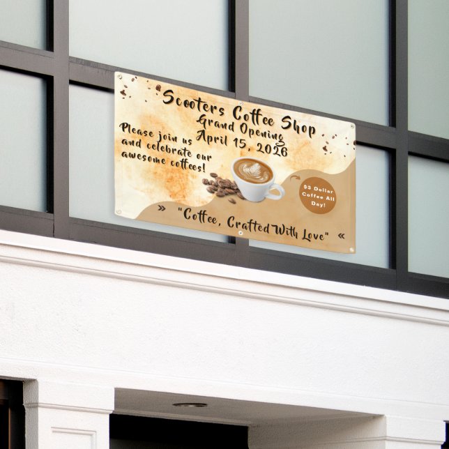 Customize Coffee Shop Grand Opening Special Day  Banner (Äußeres Gebäude)
