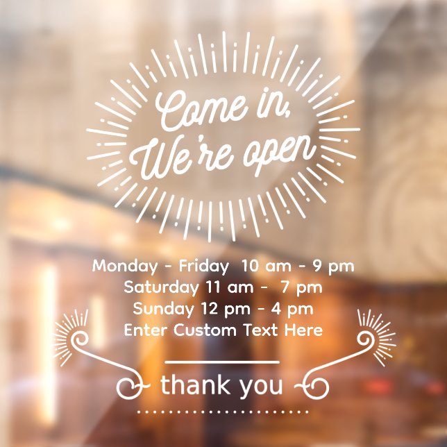 Customize Come In We're Open Business Hours Shop Fensteraufkleber (Blatt 2)