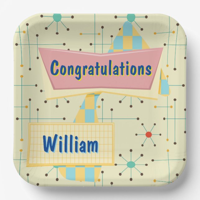 Customize Congratulations Retro Pappteller (Vorderseite)