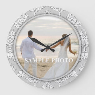 Customize Damask Your Photo Clock Große Wanduhr