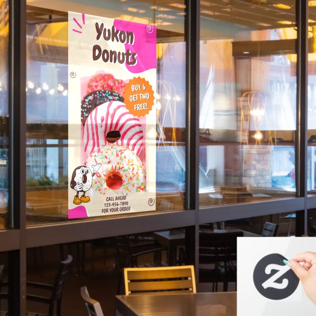 Customize Donuts Beige Pink Promotion Fensteraufkleber (Restaurantfenster)