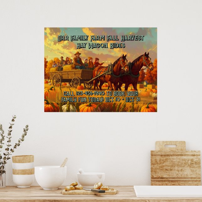 Customize Farm Fall Harvest Horse Drawn Wagon Ride Poster (Küche)