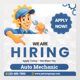 Customize Generic Now Hiring Auto Mechanic  Fensteraufkleber