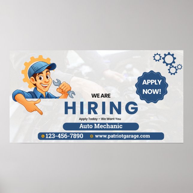 Customize Generic Now Hiring Auto Mechanic  Poster (Vorne)