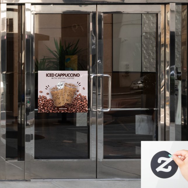 Customize Iced Cappuccino Donut Coffee Shop Promo Fensteraufkleber (Büro Tür)