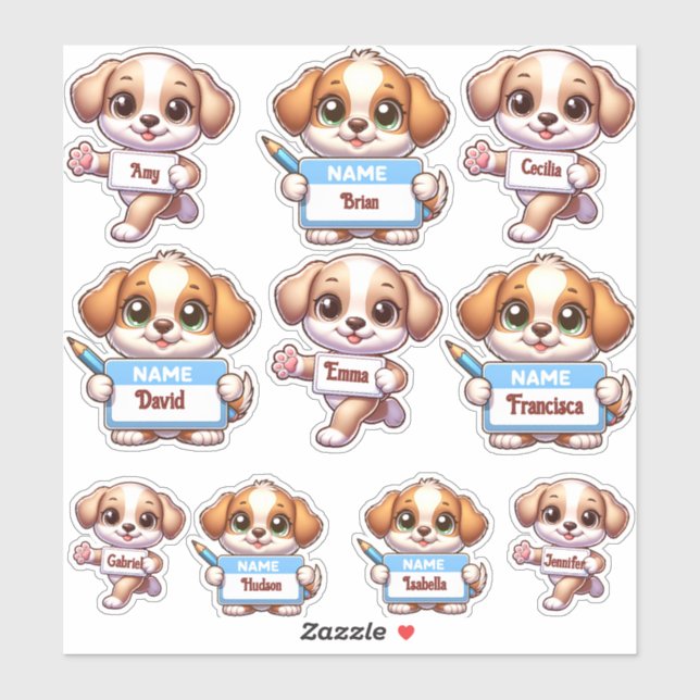 Customize Me! Kawaii Puppy Name Card Stickers (Feuille)