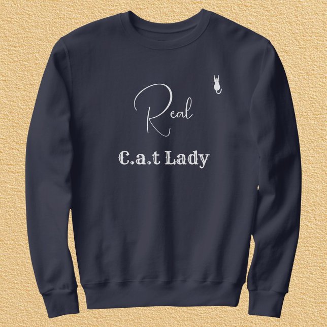 Customize Pet Lover Navy Blue White Script Cat Mom Sweatshirt (Von Creator hochgeladen)