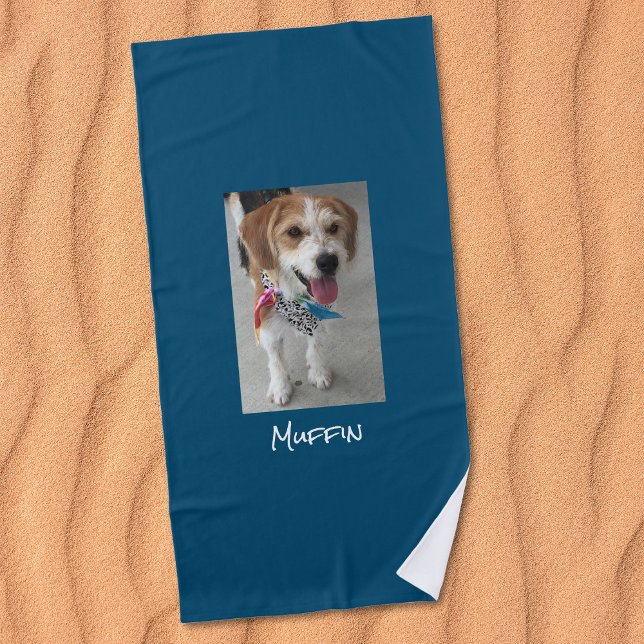 Customize Pet or Child's Photo & Name, Ocean Blue Strandtuch (Von Creator hochgeladen)