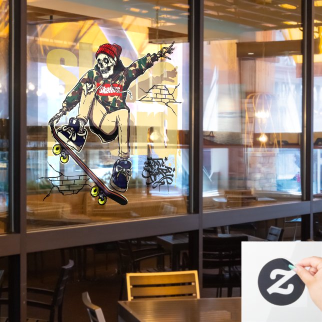 Customize Skateboard Shop Graphic Skull Skate Logo Fensteraufkleber (Restaurantfenster)