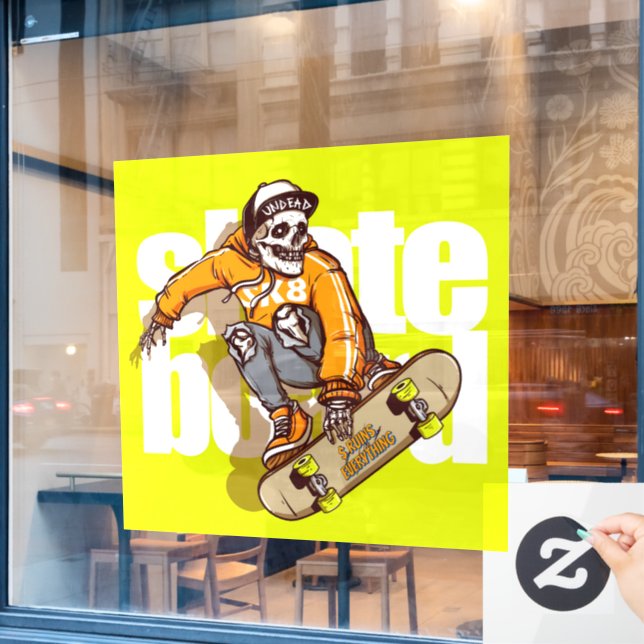 Customize Skateboard Shop Promo Skull Skater Logo Fensteraufkleber (Café-Fenster)
