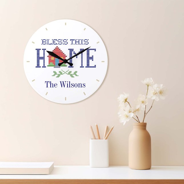 Customize this Bless This Home Clock Wanduhr (This beautifully crafted clock adds a special feel to any room.)