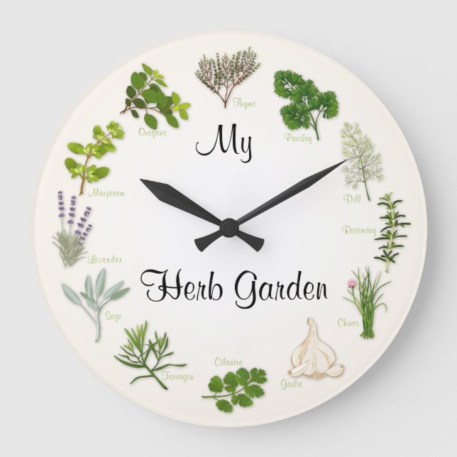 Customize Your Herb Garden Round Clock Große Wanduhr (Vorderseite)