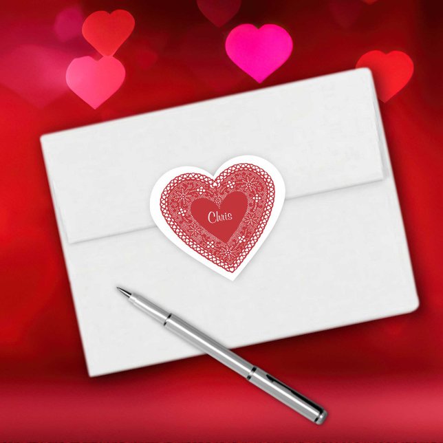 Customize Your Vintage Lace Heart Herz-Aufkleber (Customize Your Vintage Lace Heart Sticker. Personalize the name!)