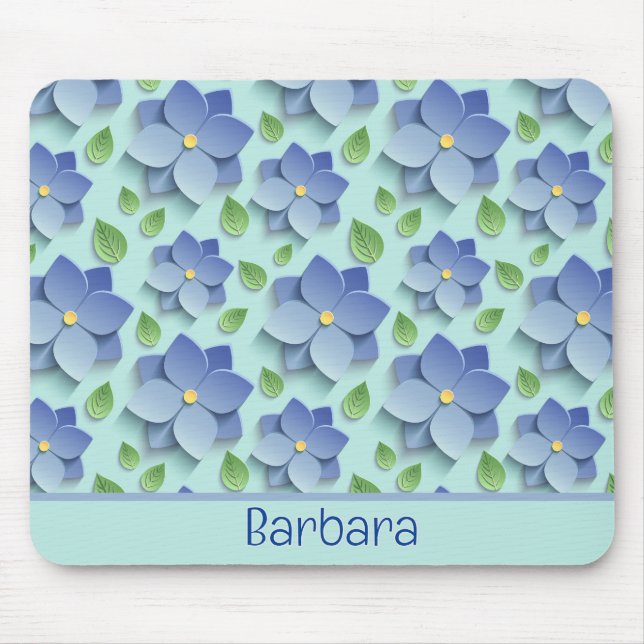 Customized 3 D Flowers In Blue Mousepad (Vorne)