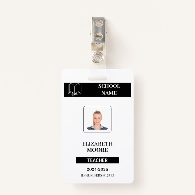 Customized black ID badge for teachers (Devant avec clip)