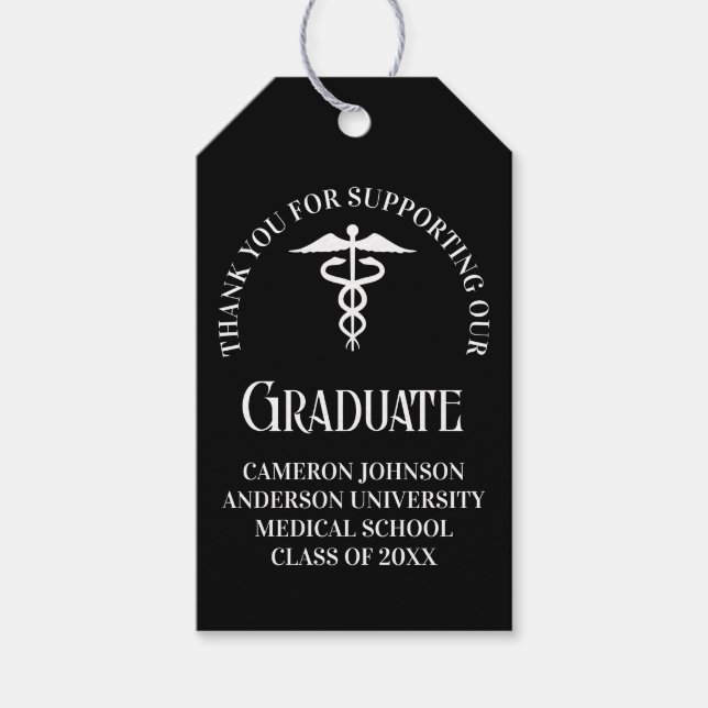 Customized Black Medical School Graduation Party Geschenkanhänger (Vorderseite)