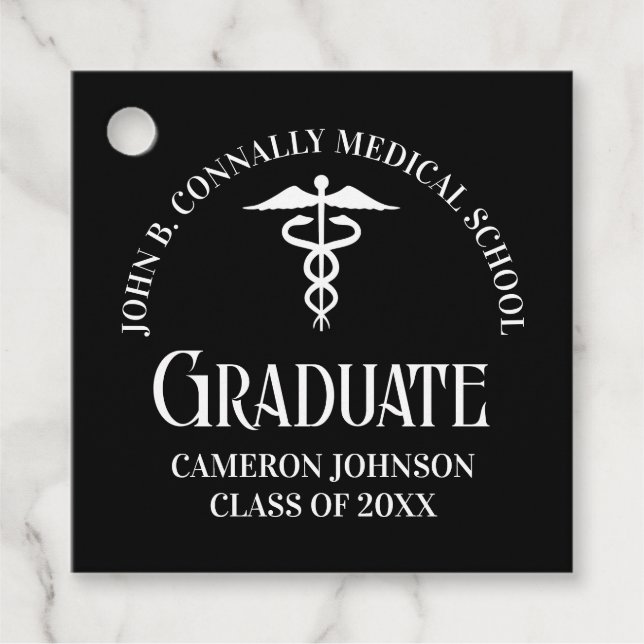 Customized Black Medical School Graduation Party Geschenkanhänger (Vorderseite)