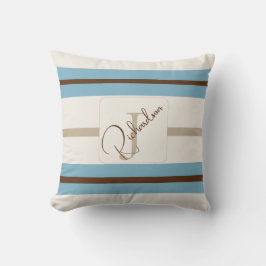 Customized Blue Brown Stripe Monogram Coastal Name Kissen