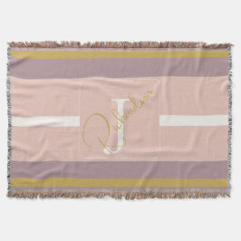 Customized Blush Pink Gold Stripe Monogram Chic Decke
