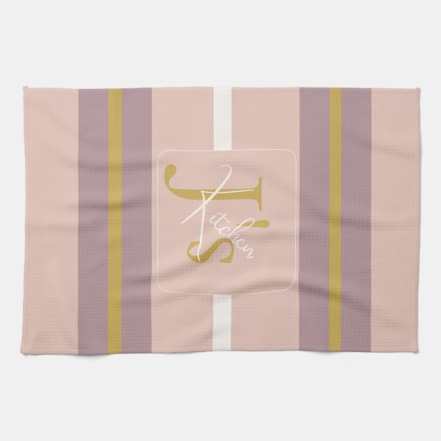 Customized Blush Pink Gold Stripe Monogram Chic  Geschirrtuch (Horizontal)