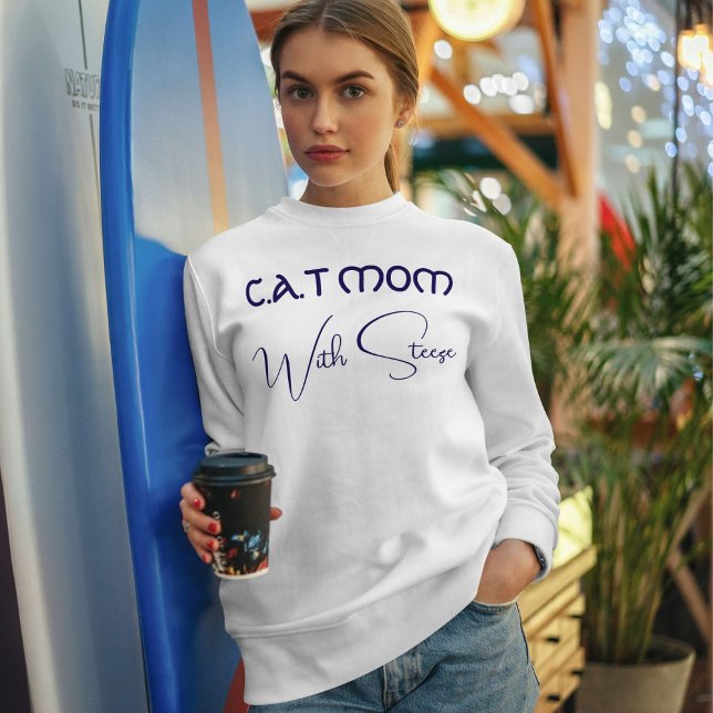 Customized Cat Mom Blue Script Funny Pet Lover Sweatshirt (Von Creator hochgeladen)
