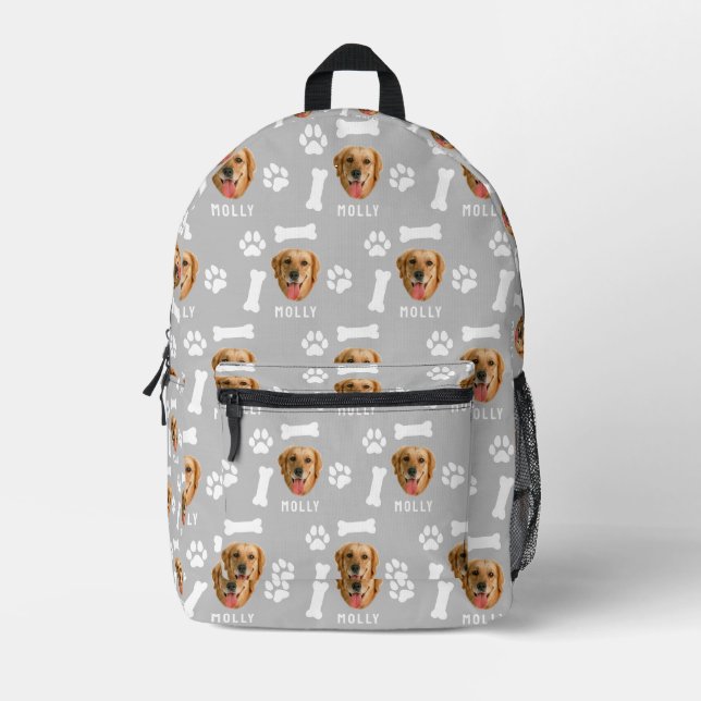 Customized Dog Pet Photo & Name Gray Bedruckter Rucksack (Vorderseite)