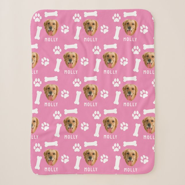 Customized Dog Pet Photo & Name Pink Sherpadecke (Vorderseite)