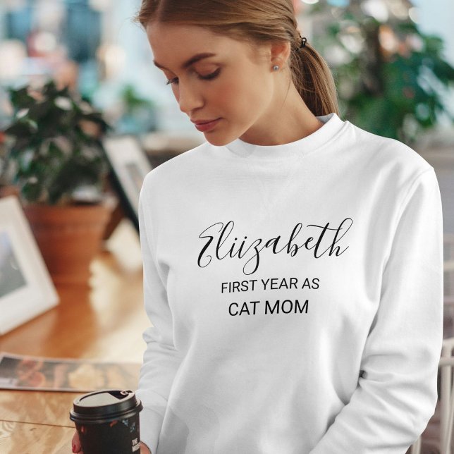 Customized Funny Cat Lover Black Script Name White Sweatshirt (Von Creator hochgeladen)
