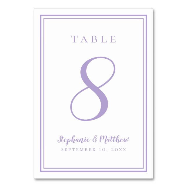 Customized Lavender Wedding Table Number Card Tischnummer (Vorderseite)