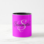 Customized Magenta Color Monogram Initials Name Tasse<br><div class="desc">A magenta color mug with a wave pattern and black inside complete with your custom monogram in the center,  just fill in the templates and pick your style.</div>