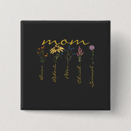 Customized mom children name flower button