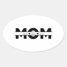 Customized mom children name ovaler aufkleber