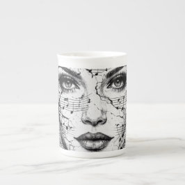 Customized Music Sheet Face Art Black White Artist Prozellantasse