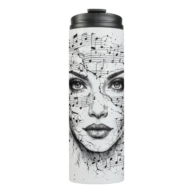 Customized Music Sheet Face Art Black White Artist Thermosbecher (Vorderseite)