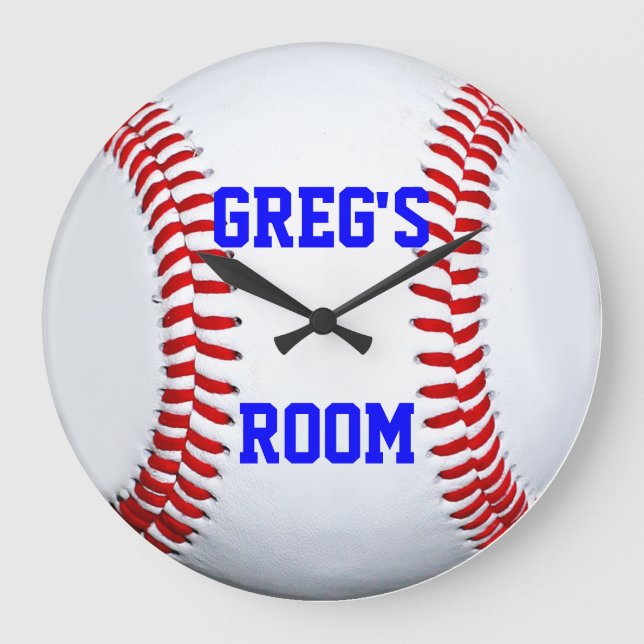 Customized Name Location Baseball Wall Clock Große Wanduhr (Vorderseite)