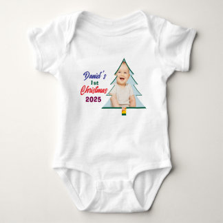 Customized Photo Daniel's 1st Christmas Tree Baby Strampler