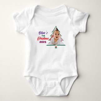 Customized Photo Olivia's 1st Christmas Tree Baby Strampler