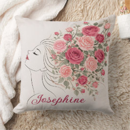 Customized Pink Rose Floral Hair Woman Elegant  Kissen