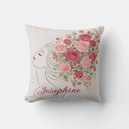 Customized Pink Rose Floral Hair Woman Elegant  Kissen
