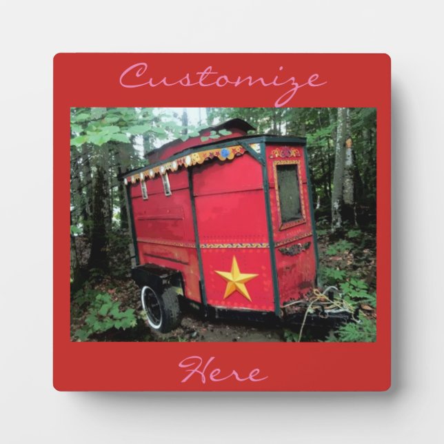 Customized Red Gypsy tiny caravan On caravan Fotoplatte (Vorderseite)