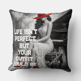 Customized Red Hat Piano Glam Fashion Quote Chic Kissen