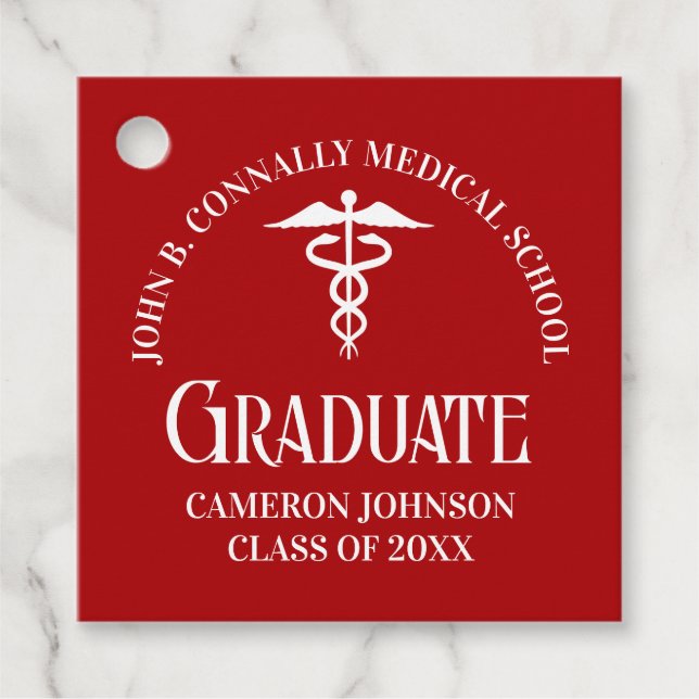 Customized Red Medical School Graduation Party Geschenkanhänger (Vorderseite)