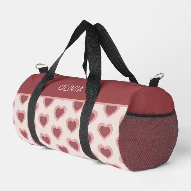 Customized Y2K Heart in Bordeaux Pink Retro Duffle Bag (Rechte Ecke)