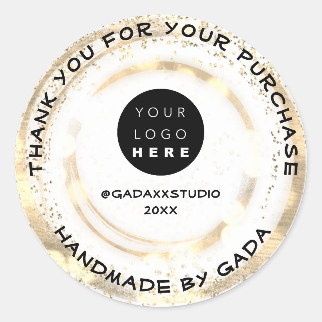 CustomLogo Vielen Dank Handmade White Gold Confett Runder Aufkleber (Vorderseite)