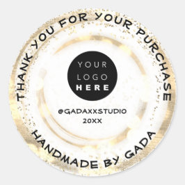 CustomLogo Vielen Dank Handmade White Gold Confett Runder Aufkleber