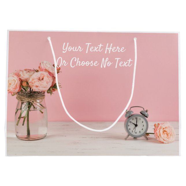 CustomText Rustikales Shabby Chic Romantisches Ros Große Geschenktüte (Rückseite)